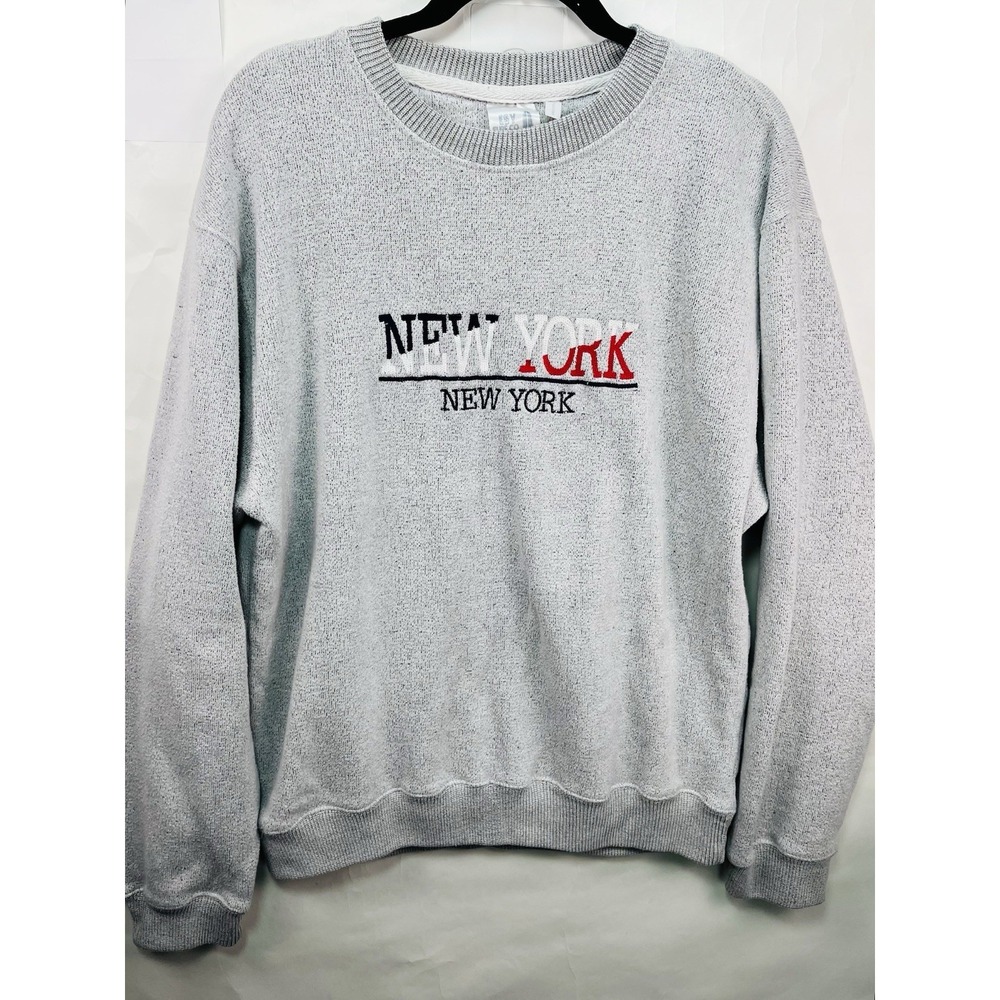 Vintage ESY‎ Surf Co Women's Gray New York Patriotic Crewneck Sweatshirt Sz 2XL